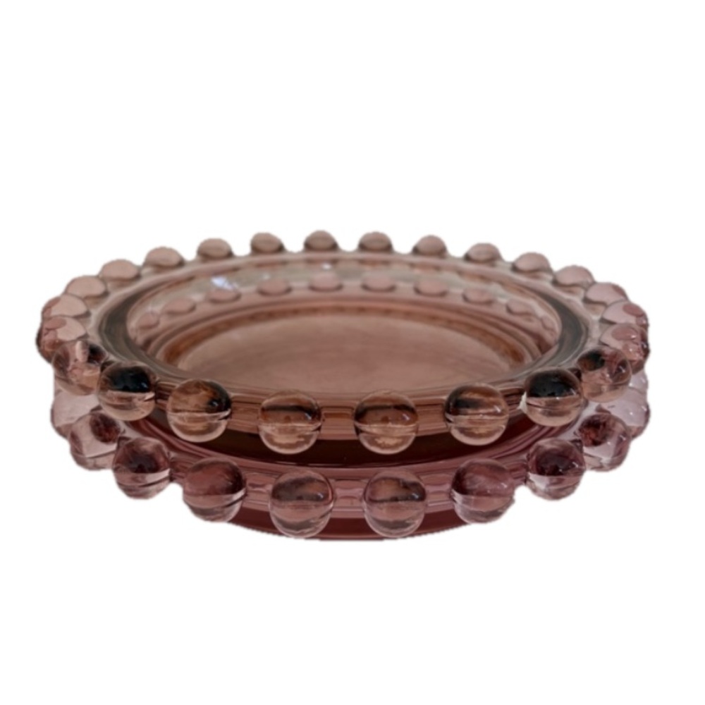 Imperial Bubble Glass Candlewick Pink Depression Glass Trays Candle Holder 2 lot